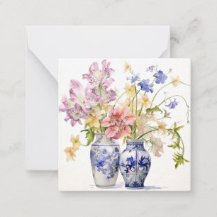 Pastellblommor i Delft Vas-platta anteckningskort