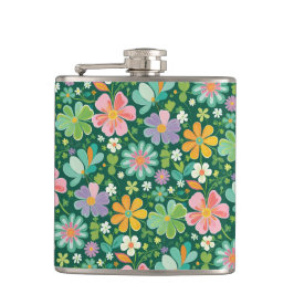 Pastellblommor i Rosans Lila, Orange och Grönt Fickplunta