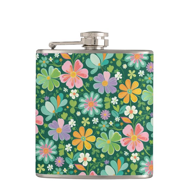 Pastellblommor i Rosans Lila, Orange och Grönt Fickplunta (Framsidan)