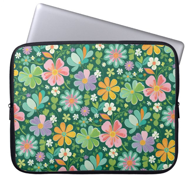 Pastellblommor i Rosans Lila, Orange och Grönt Laptop Fodral (Framsidan)