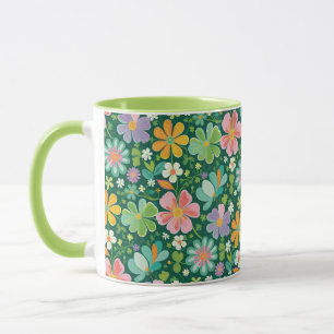 Pastellblommor i Rosans Lila, Orange och Grönt Mugg