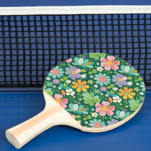 Pastellblommor i Rosans Lila, Orange och Grönt Pingisracket