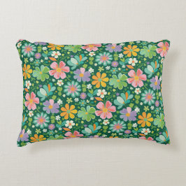 Pastellblommor i Rosans Lila, Orange och Grönt Prydnadskudde