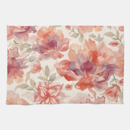 Pastellblommor, ljus, Orange Kökshandduk