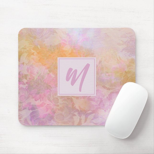 Pastellblommor med chic scriptmonogram musmatta (Med mus)