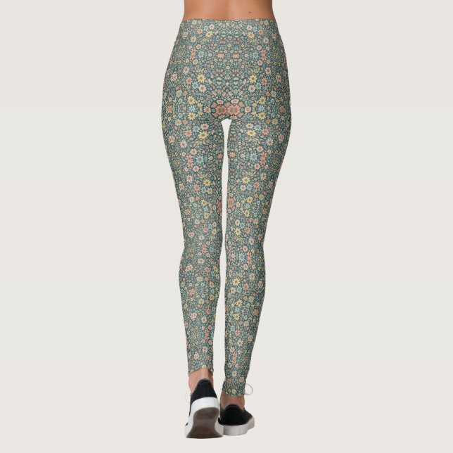 Pastellblommor med mörk bakgrund leggings (Baksida)
