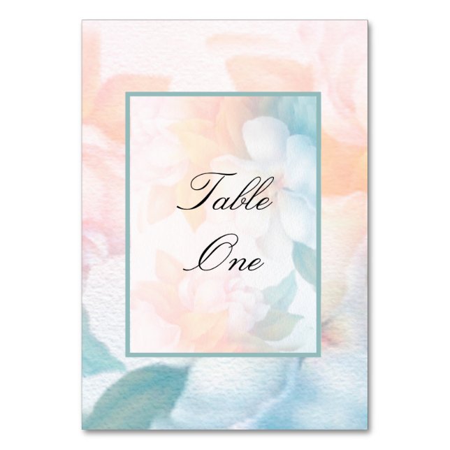 Pastellblommor med vattenfärg bordsnummer (Framsidan)