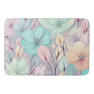 Pastellblommor och Löv på Lilans bakgrund Badrumsmatta