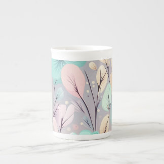 Pastellblommor och Löv på Lilans bakgrund Benporslin Mugg