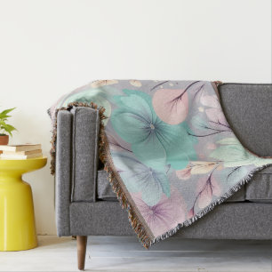 Pastellblommor och Löv på Lilans bakgrund Filt