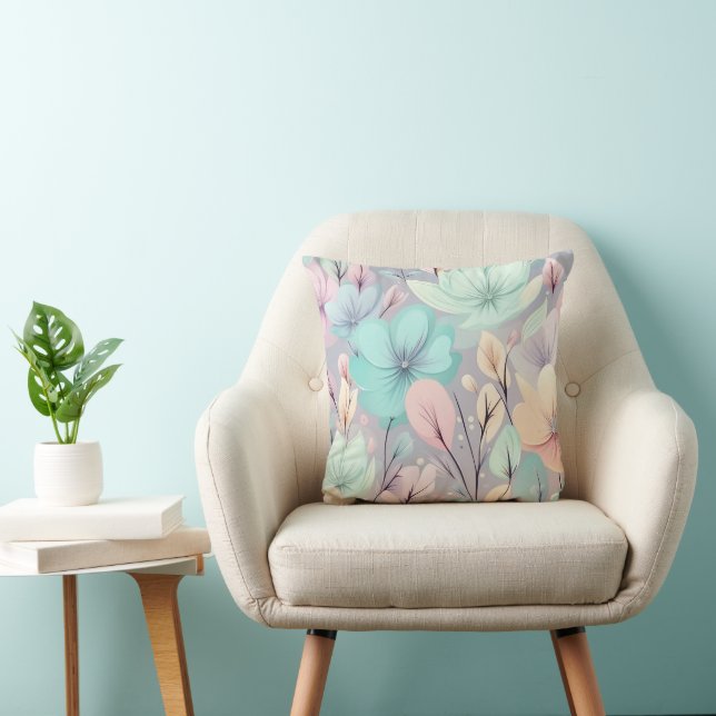 Pastellblommor och Löv på Lilans bakgrund Kudde (Stol)