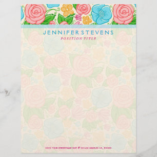 Pastellblommor och Ro i Rosa Blue och Beige Brevhuvud