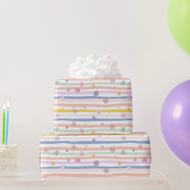 Pastellblommor Ränder Bröllop Baby Shower Flickor Presentpapper (Festgåvor)