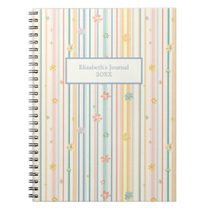 Pastellblommor Ränder Journal Anteckningsbok