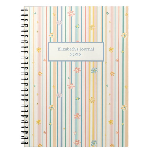 Pastellblommor Ränder Journal Anteckningsbok (Framsidan)