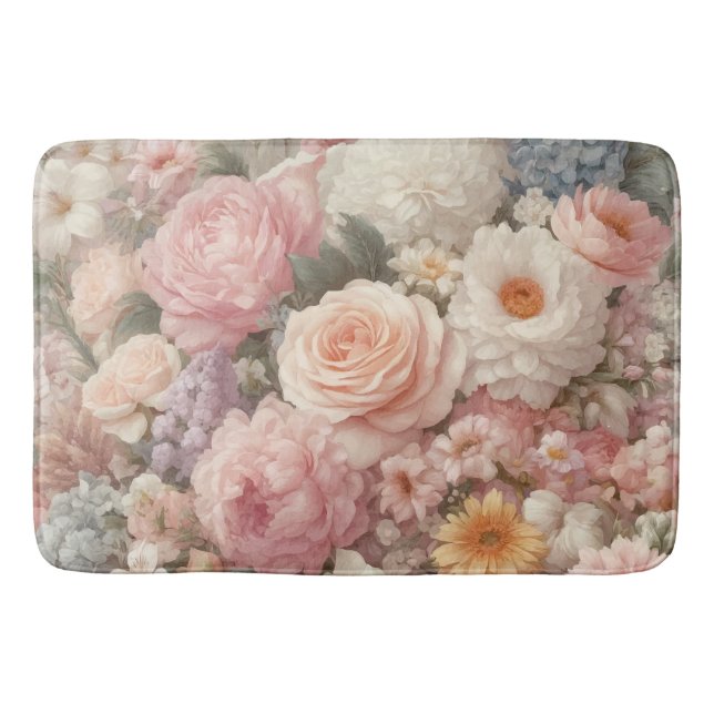 Pastellblommor Shabby Chic Ros Blommig Mönster Badrumsmatta (Framsidan)
