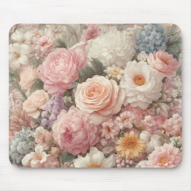 Pastellblommor Shabby Chic Ros Blommönster Musmatta (Framsidan)