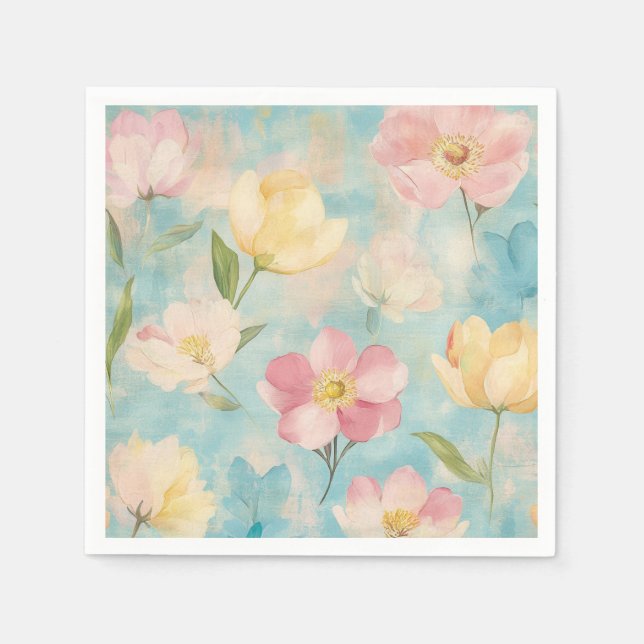 Pastellblommor. Trädgårdsskönhet.  Pappersservett (Framsidan)