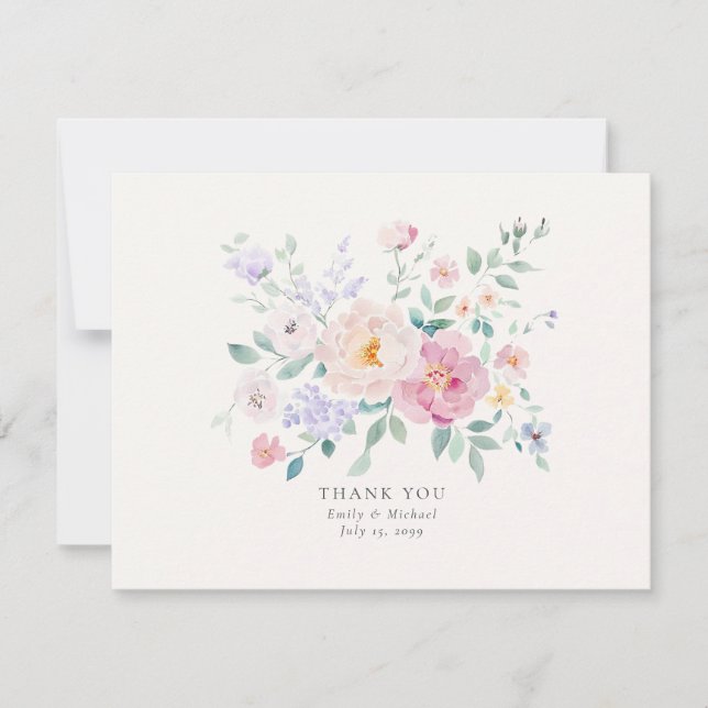 Pastellblommor Vattenfärg Bröllop Tacksamhetskort Inbjudningar (Framsida)