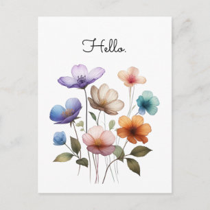Pastellblommor Vattenfärg Illustration Anpassa Vykort