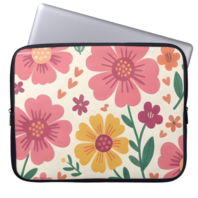 Pastellbukett Whimsical Blommönster Laptop Fodral (Framsidan)