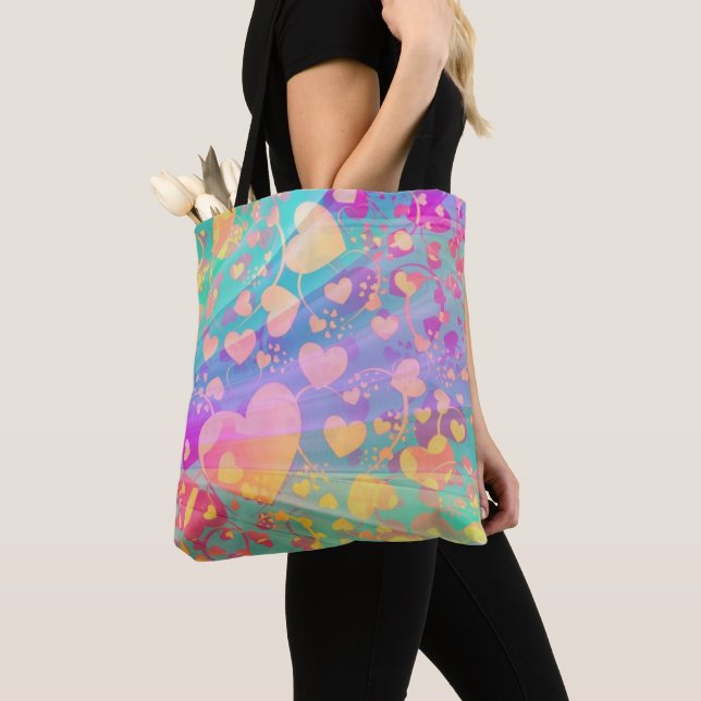 Pastelldesign i Heart Kärlek Mönster Tygkasse (Närbild)