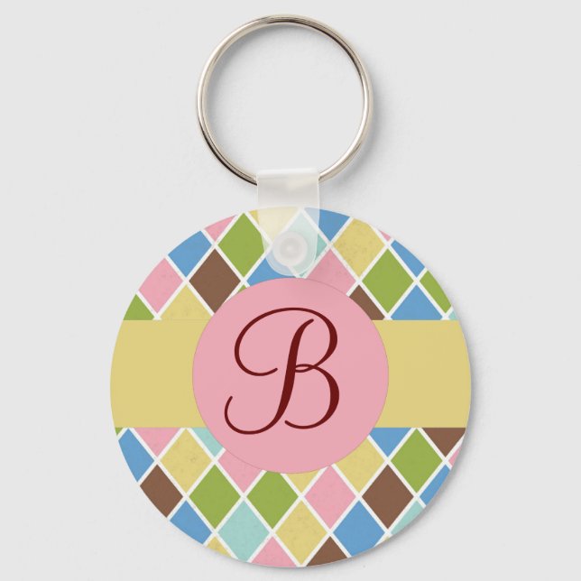 Pastelldiamanter anpassningsbar monogram-nyckelked nyckelring (Framsida)