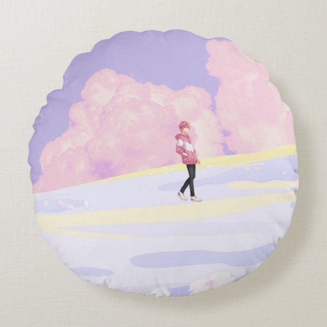 Pastelldrömlandscapevandrerska Rund Kudde (Framsidan)