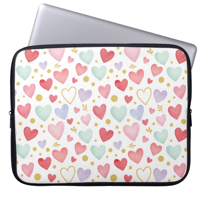 Pastelldrömmar Vattenfärgshjärtan Laptop Fodral (Framsidan)