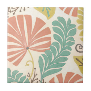 Pastellernas Blommigt Vines and Löv on Cream Back Kakelplatta