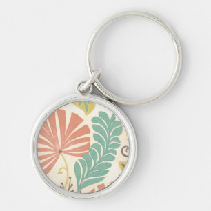 Pastellernas Blommigt Vines and Löv on Cream Backg Rund Silverfärgad Nyckelring