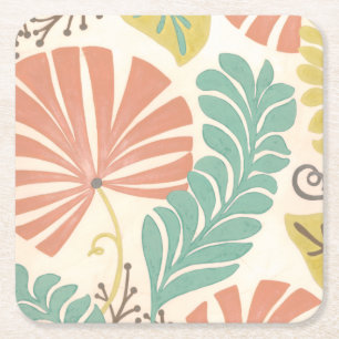 Pastellernas Blommigt Vines and Löv on Cream Backg Underlägg Papper Kvadrat