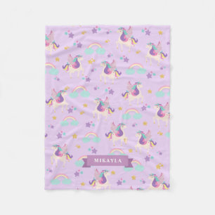 Pastellernas Lila Cute Rainbow Unicorn Mönster Fleecefilt