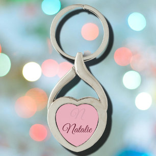 Pastellernas rosa i fast färg monogrammat twisted heart silverfärgad nyckelring