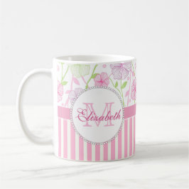 Pastellernas rosa, lila, blommor, rosa och vit ran kaffemugg
