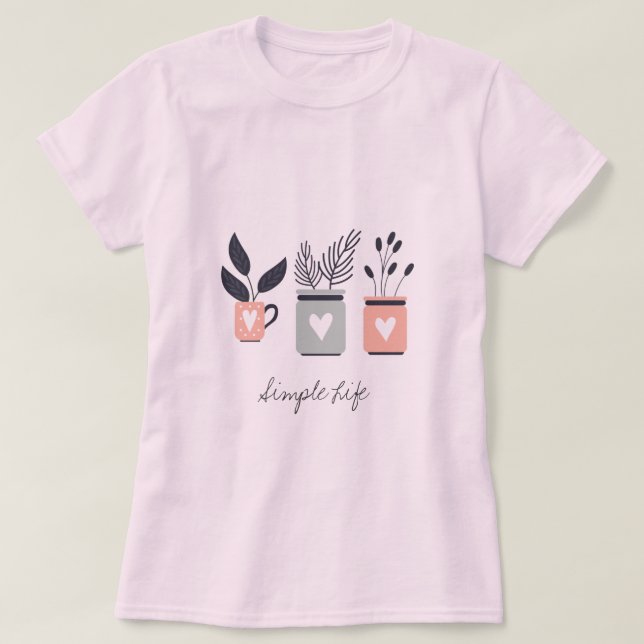 Pastellernas rosa och modernt grått-poppsväxter t shirt (Design framsida)