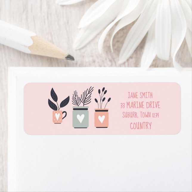 Pastellernas rosa och modernt grått-potatis returadress etikett (Insitu)