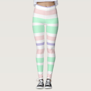 Pastellets Grönt, Rosa, Lila Vita strimlade skinn Leggings