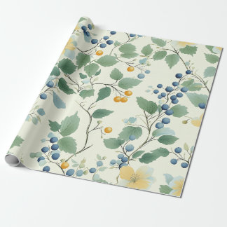 Pastellets Gult och Grönt Botaniskt Vin Mönster Presentpapper