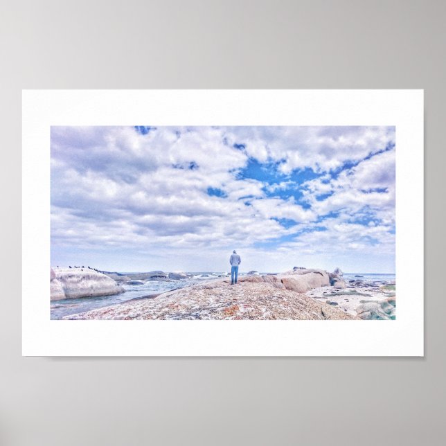 Pastellfärg Man Figur Strand Klippor Cape Affisch (Framsidan)