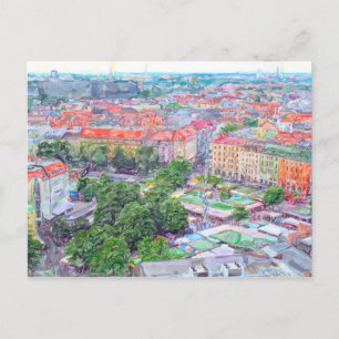 Pastellfärg på München Viktualienmarkt-marknaden. Vykort