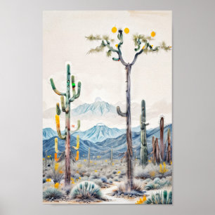 Pastellfärg surrealistisk abstrakt ökenkaktus poster