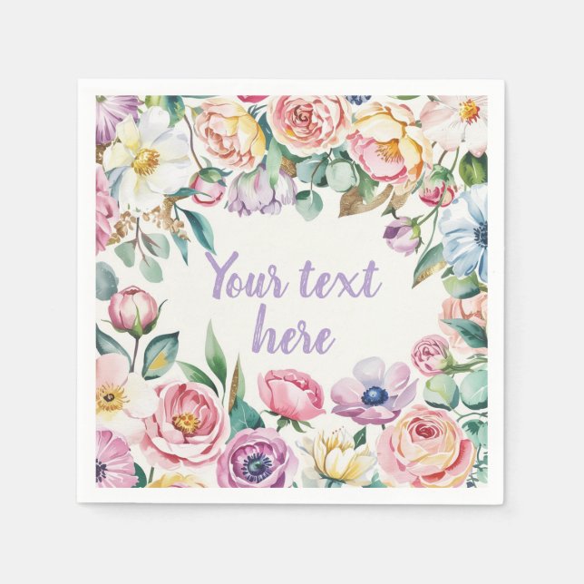 Pastellfärgad blomdesign Personlig text Pappersservett (Framsidan)