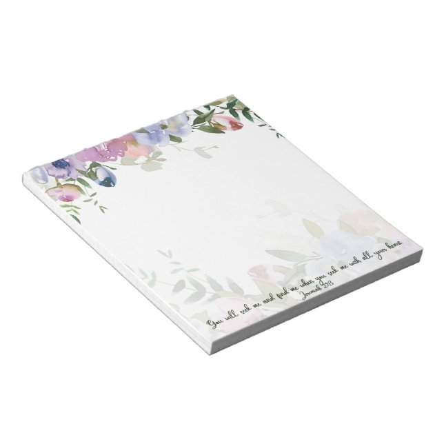 Pastellfärgad blommigt Jeremiah 29:13-skript Anteckningsblock (Vinklad)
