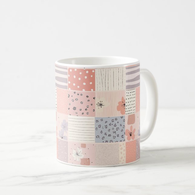 Pastellfärgad blomsterpatchworkfilt i rosa och blå kaffemugg (Framsida höger)
