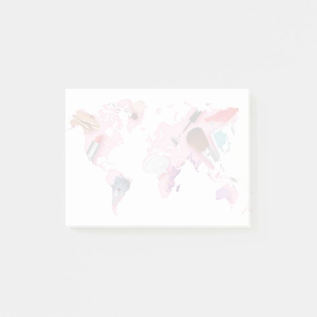 Pastellfärgad Comestics världskarta Post-it Block (Framsida)