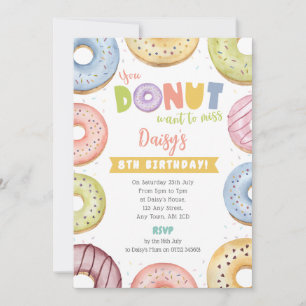 Pastellfärgad Donut Födelsedagsinbjudan - Donut Vi Inbjudningar