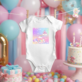 Pastellfärgad enhörningsprinsessa baby bodysuit t shirt