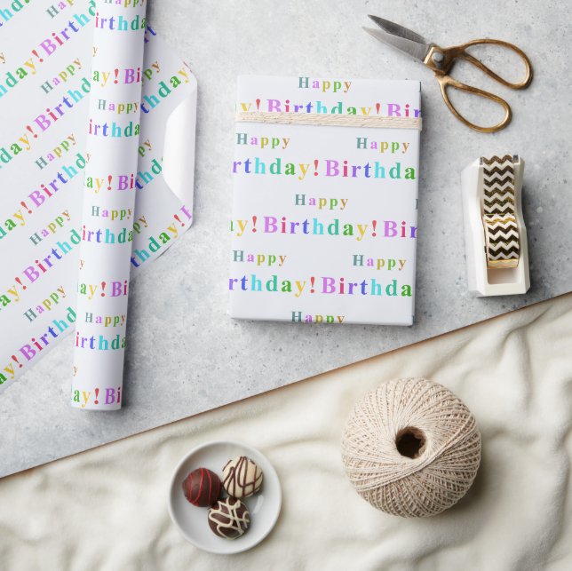 Pastellfärgad Grattis på födelsedagen-typografimön Presentpapper (Hantverk)