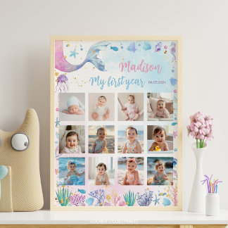 Pastellfärgad Havsfru Tjej Födelsedags Foto Milsto Poster